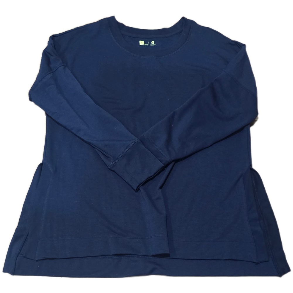 Xersion Lounge‎ Womens Navy Platoon Crew Neck Sweatshirt Fleece Lined Large NEW
